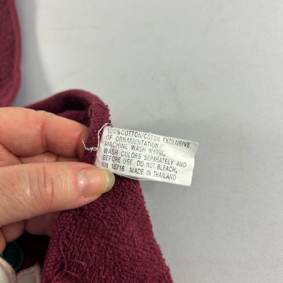 Vintage Christmas Holiday Hand Towels Embroidered Maroon Red Green Floral Fringe - Picture 3 of 9